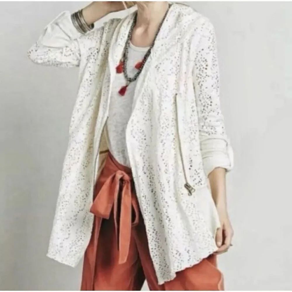 Free People Women’s Crochet Knit Hoodie Cardigan XS Asymmetrical Zip Roll Tab